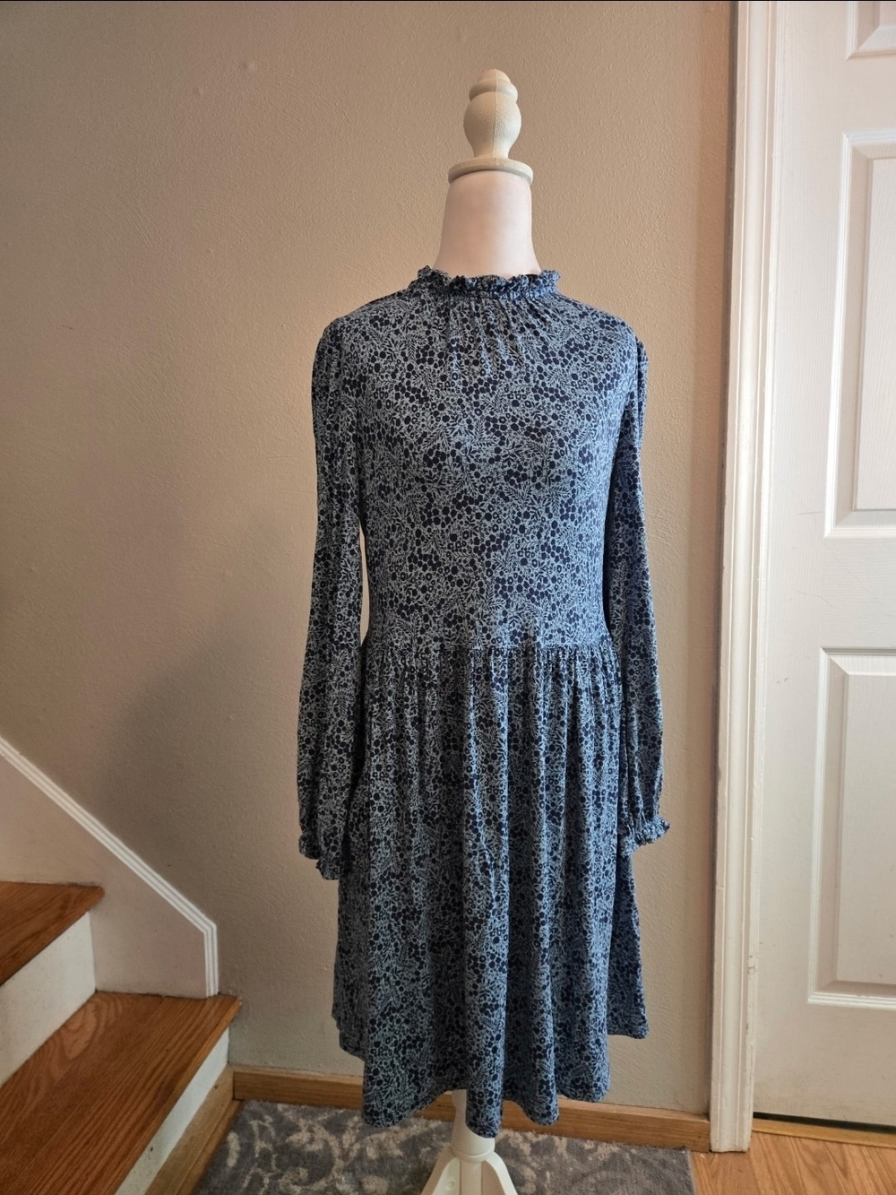 Boden High Neck Dark Blue Clara Floral Jersey Knit Mini Dress Size Womens 6R